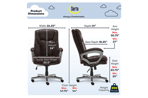 Serta - Benton Big and Tall Puresoft Faux Leather Executive Office Chair - Chestnut