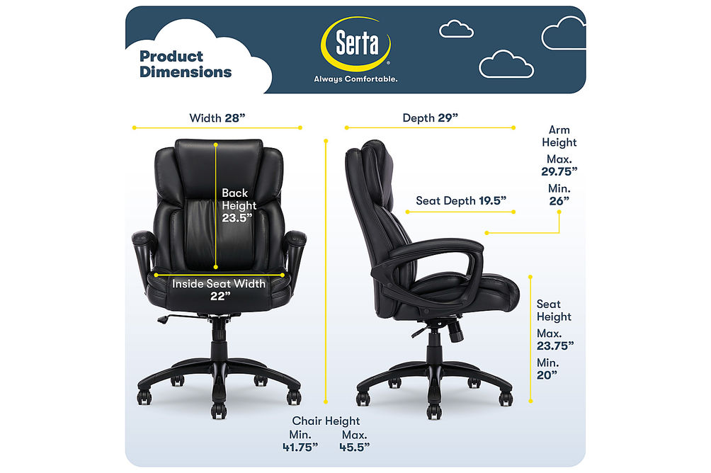 Serta - Garret Bonded Leather Executive Office Chair with Premium Cushioning - Space Black