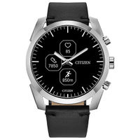 Citizen - CZ Smart Unisex Hybrid 42.5mm Stainless Steel Smartwatch with Black Leather Strap - Silve