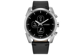 Citizen - CZ Smart Unisex Hybrid 42.5mm Stainless Steel Smartwatch with Black Leather Strap - Silve