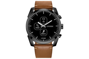 Citizen - CZ Smart Unisex Hybrid 42.5mm Grey IP Stainless Steel Smartwatch with Camel Leather Strap