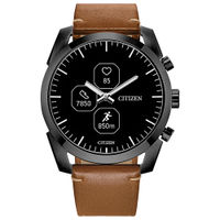 Citizen - CZ Smart Unisex Hybrid 42.5mm Grey IP Stainless Steel Smartwatch with Camel Leather Strap