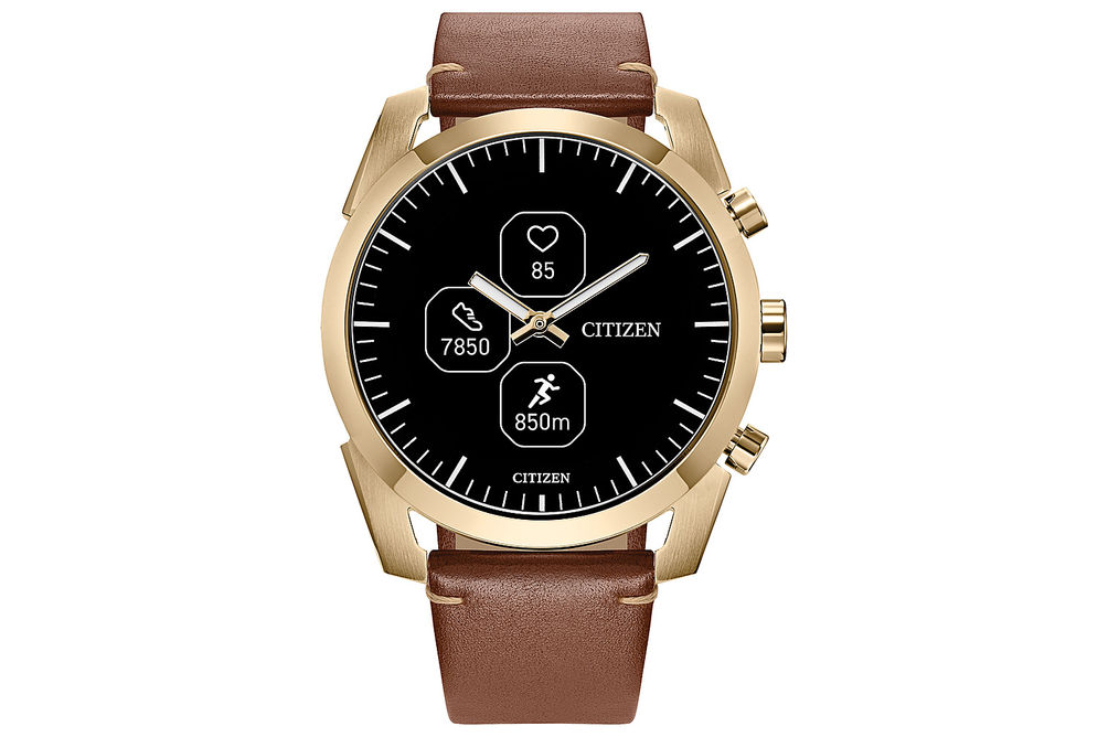 Citizen - CZ Smart Unisex Hybrid 42.5mm Goldtone IP Stainless Steel Smartwatch with Brown Leather S