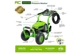 Greenworks - Electric Pressure Washer up to 3000 PSI at 2.0 GPM Combo Kit with short gun, mitts, an