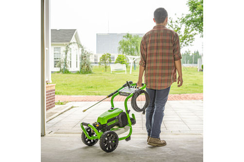 Greenworks - Electric Pressure Washer up to 3000 PSI at 2.0 GPM Combo Kit with short gun, mitts, an