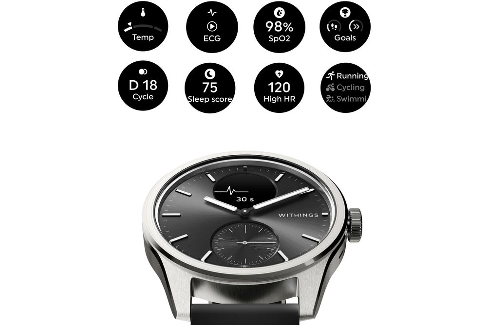 Withings - ScanWatch 2 - Heart Health Hybrid Smartwatch - 42mm - Black/Silver