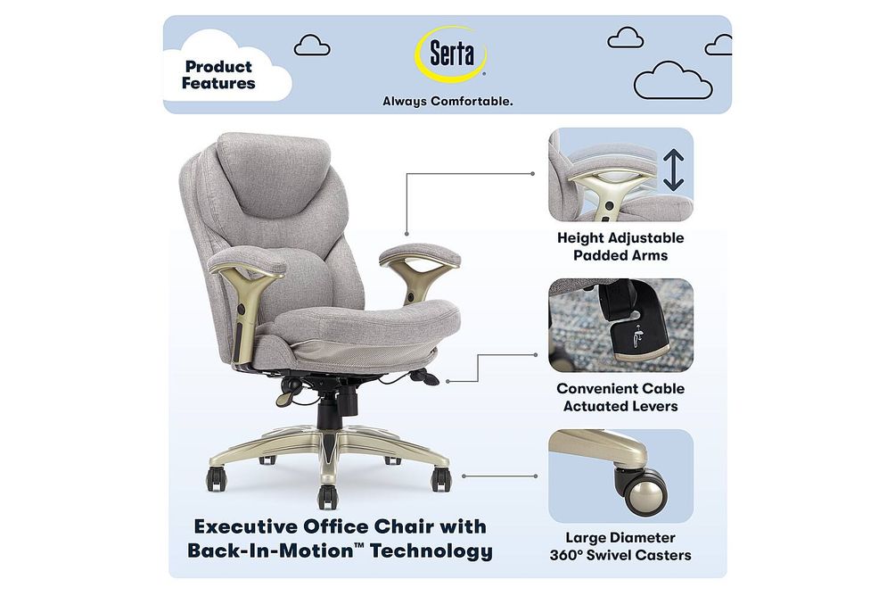 Serta - Upholstered Back in Motion Health & Wellness Manager Office Chair - Fabric - Light Gray