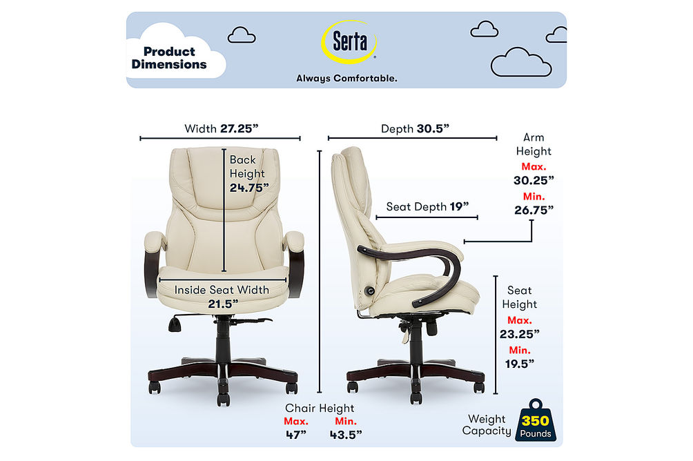 Serta - Conway Big and Tall Bonded Leather Bentwood Executive Chair - Ivory