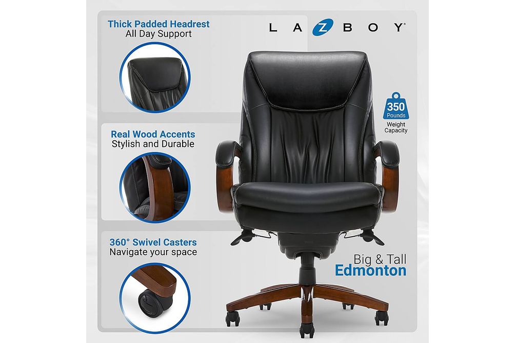 La-Z-Boy - Edmonton Big and Tall Bonded Leather Executive Office Chair - Black