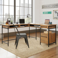 Sauder - Iron City L Desk Checked Oak - SGS Mixed Mat Checked Oak