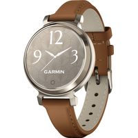 Garmin - Lily 2 Classic Smartwatch 34 mm Anodized Aluminum - Cream Gold with Tan Leather Band