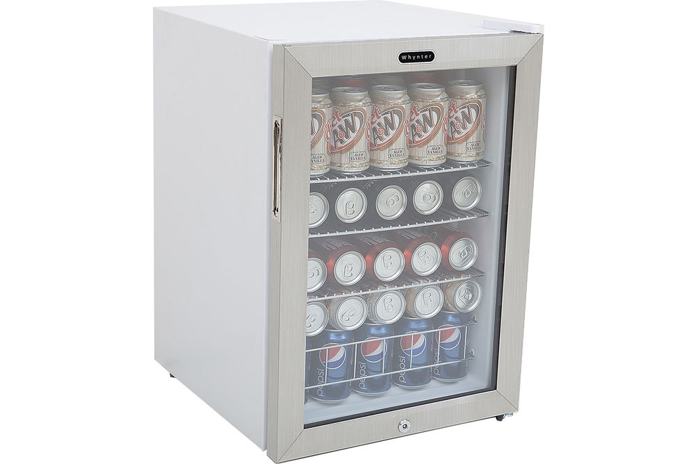 Whynter - 90-Can Beverage Refrigerator - White cabinet with stainless steel trim