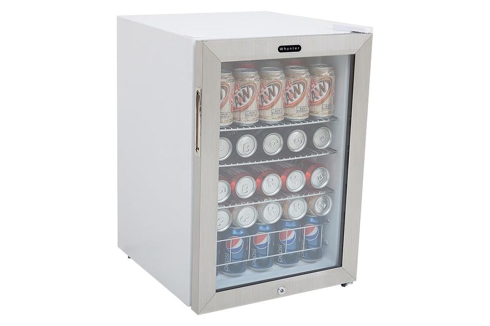 Whynter - 90-Can Beverage Refrigerator - White cabinet with stainless steel trim