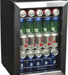 NewAir - 90-Can Freestanding Beverage Fridge, Compact with Adjustable Shelves and Lock - Stainless