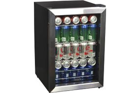 NewAir - 90-Can Freestanding Beverage Fridge, Compact with Adjustable Shelves and Lock - Stainless