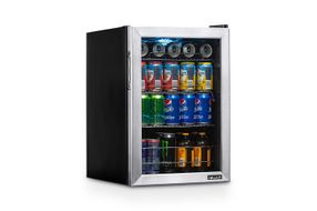 NewAir - 90-Can Freestanding Beverage Fridge, Compact with Adjustable Shelves and Lock - Stainless