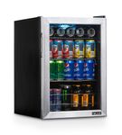 NewAir - 90-Can Freestanding Beverage Fridge, Compact with Adjustable Shelves and Lock - Stainless