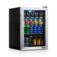 NewAir - 90-Can Freestanding Beverage Fridge, Compact with Adjustable Shelves and Lock - Stainless