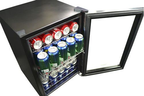 NewAir - 90-Can Freestanding Beverage Fridge, Compact with Adjustable Shelves and Lock - Stainless