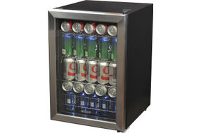 NewAir - 90-Can Freestanding Beverage Fridge, Compact with Adjustable Shelves and Lock - Stainless