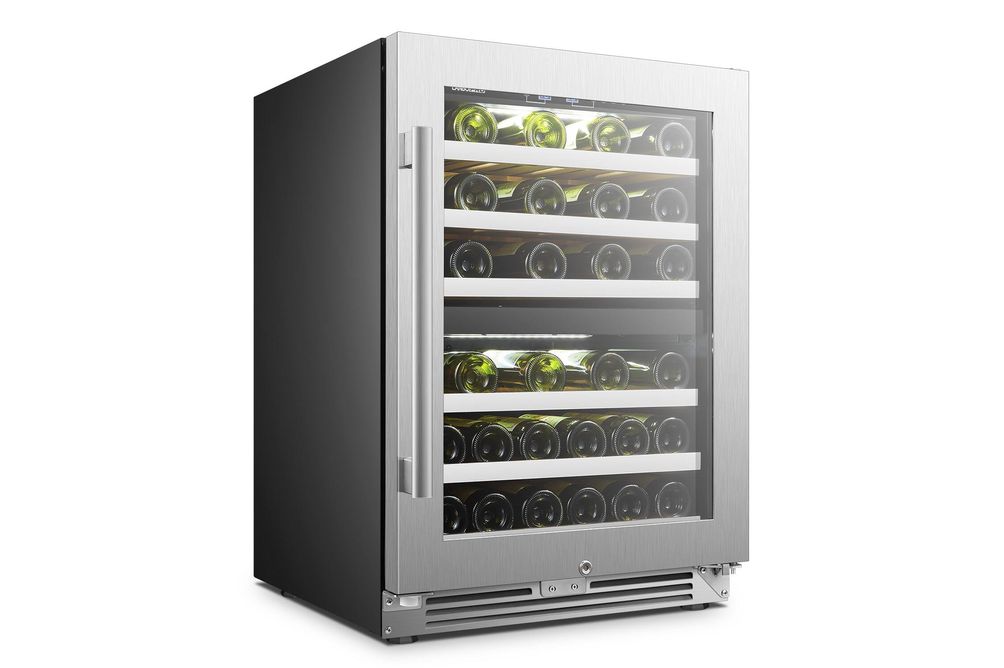 LanboPro - 24 in. 44 Bottle Seamless Stainless Steel Dual Zone Wine Refrigerator with Ultra-Quiet C