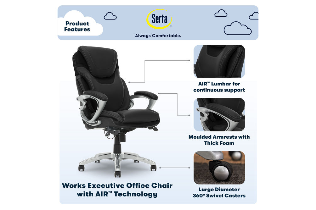 Serta - Bryce Bonded Leather Executive Office Chair - Black