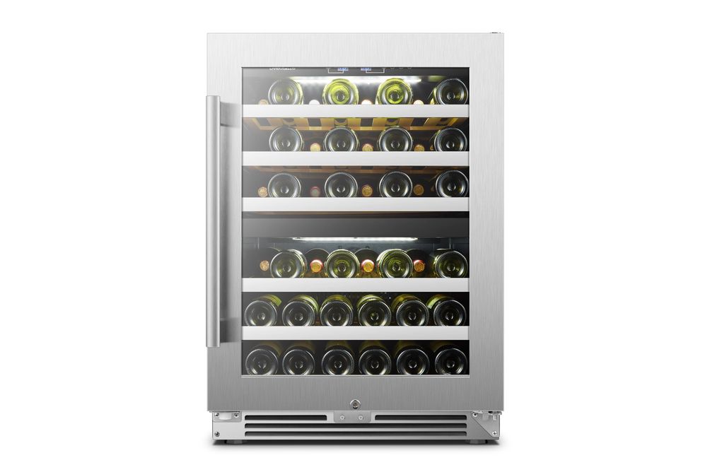 LanboPro - 24 in. 44 Bottle Seamless Stainless Steel Dual Zone Wine Refrigerator with Ultra-Quiet C