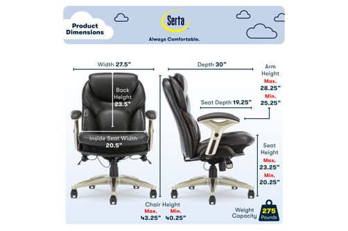 Serta - Upholstered Back in Motion Health & Wellness Manager Office Chair - Bonded Leather - Black