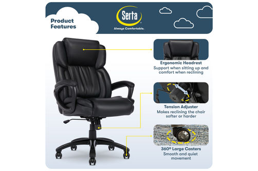 Serta - Garret Bonded Leather Executive Office Chair with Premium Cushioning - Space Black