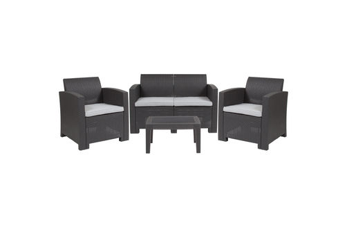 OSC Designs - 4 Piece Rattan Style Love Seat Set - Dark Gray