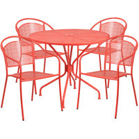 OSC Designs - Round Steel Patio Table with 4 Chairs - Red