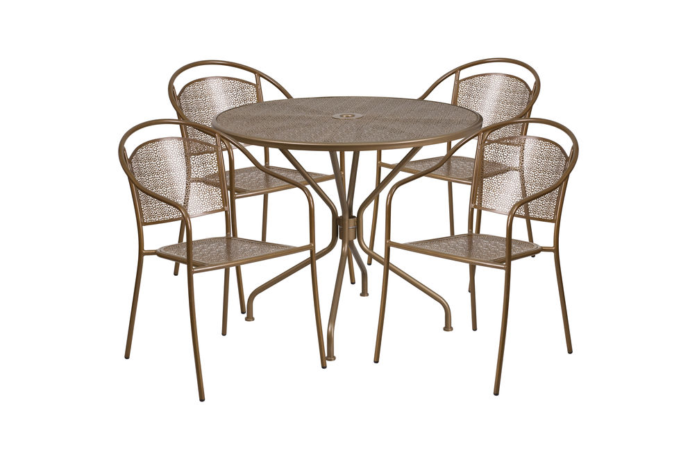 OSC Designs - Round Steel Patio Table with 4 Chairs - Gold