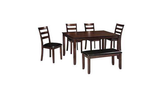 6pc Coviar Dining RoomTable, Bench 4 Chairs