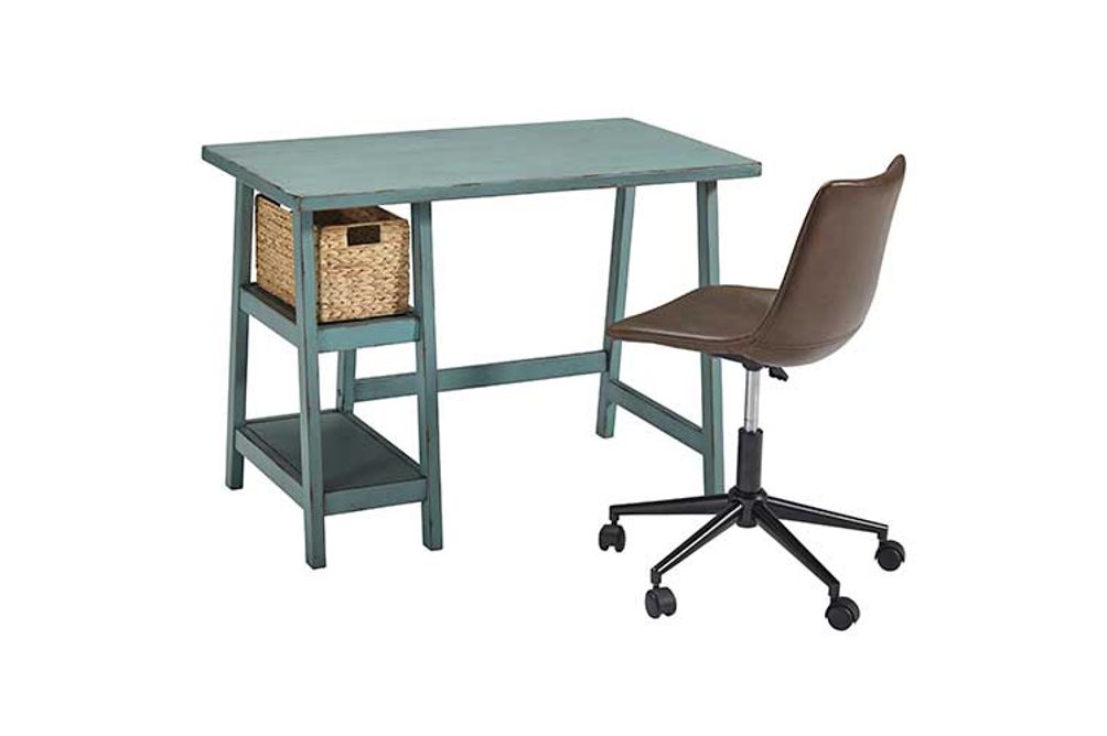 Mirimyn Home Office Teal Desk W/ Swivel Chair