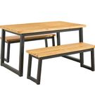 3PC Town Wood Dining Table Set W/ 2 Benches