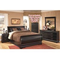 Huey Vineyard Full Sleigh Bed, Dresser, Mirror and Nightstand-Black