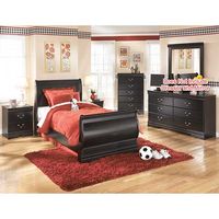 Huey Vineyard Twin Sleigh Bed with Chest of Drawers and Nightstand-Black