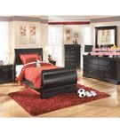 Huey Vineyard Twin Sleigh Bed with Chest of Drawers and Nightstand-Black