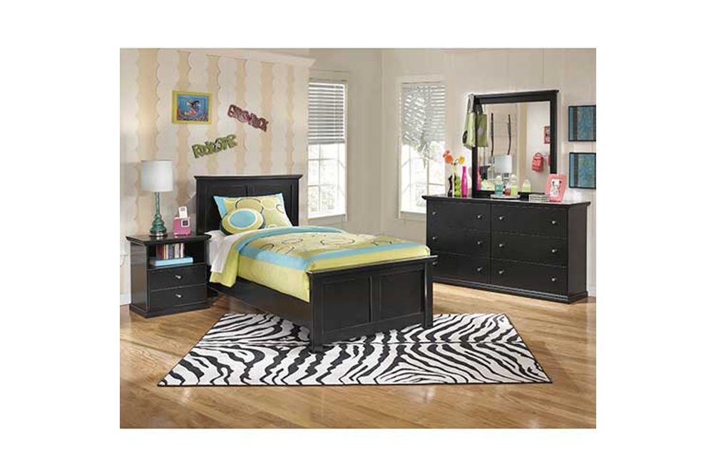 Maribel Twin Panel Bed, Dresser, Mirror and Nightstand-Black