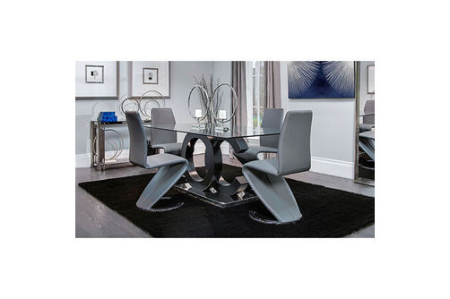 5PC D2207DT Glass Table & Grey Chairs