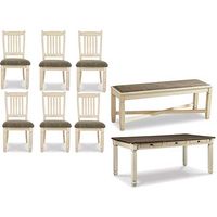Signature Design by Ashley Bolanburg Dining Table, 6 Chairs, and Bench-Two-ton