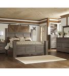 Juararo King Poster Bed, Dresser, Mirror and Nightstand-Dark Brown