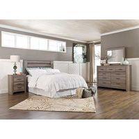 Zelen Queen Panel Headboard Bed with Mirrored Dresser and Nightstand-Warm Gray