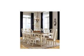 Signature Design by Ashley Realyn Dining Table with 8 Chairs-Chipped White