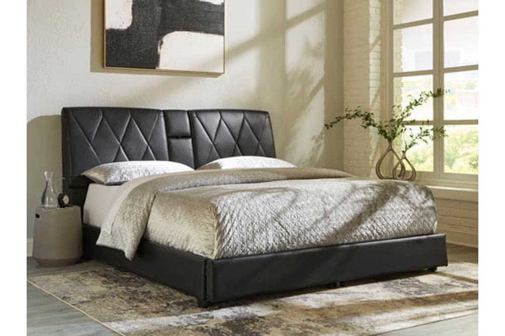 Signature Design by Ashley Beckilore King Upholstered Storage Bed-Black