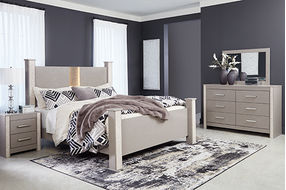 Signature Design by Ashley Surancha King Poster Bed, Dresser, Mirror and Night