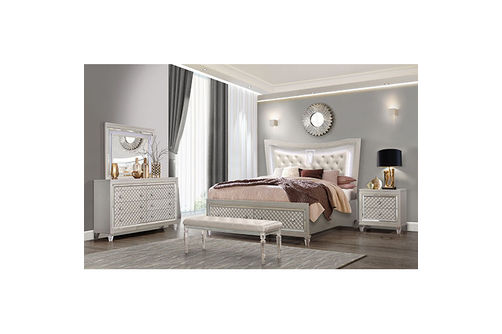 6PC PARIS CHAMPAGNE KING BEDROOM SET KB, DR, MR, NS