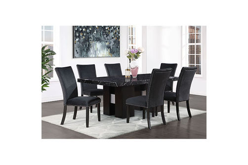 5PC D03 Faux Marble Dining Table & Chairs (4), Black