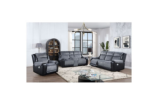 U5914 GREY AND BLACK RECLINING SOFA, LOVE SEAT