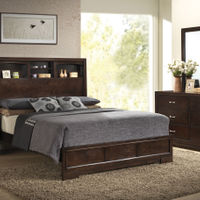 6PC Walnut Bedroom, QN Bed, DR, MR & 1 NS, Brown